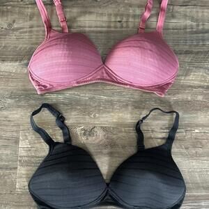 Bra Bundle Size 36C Tee Shirt Bras, Pink and Black, No Wires